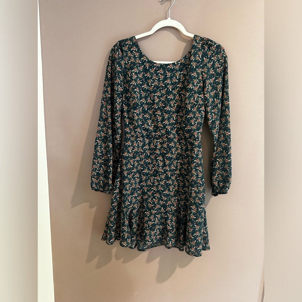 Floral Green Long Sleeve Mini Dress